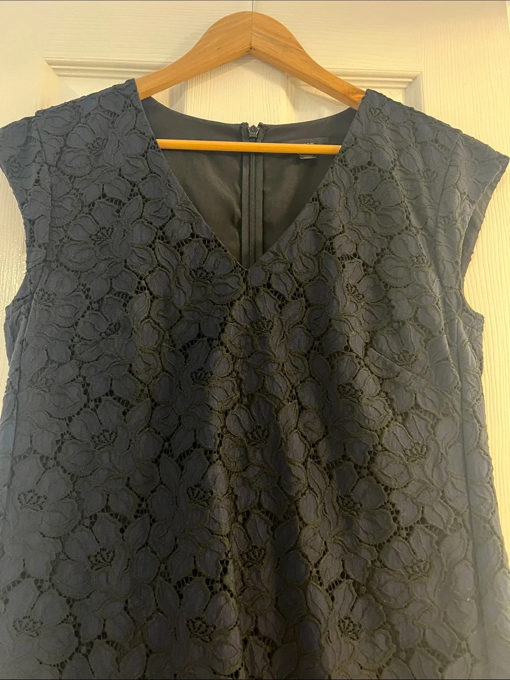 J. Crew Navy Lace Cap-Sleeve V-Neck Sheath Dress